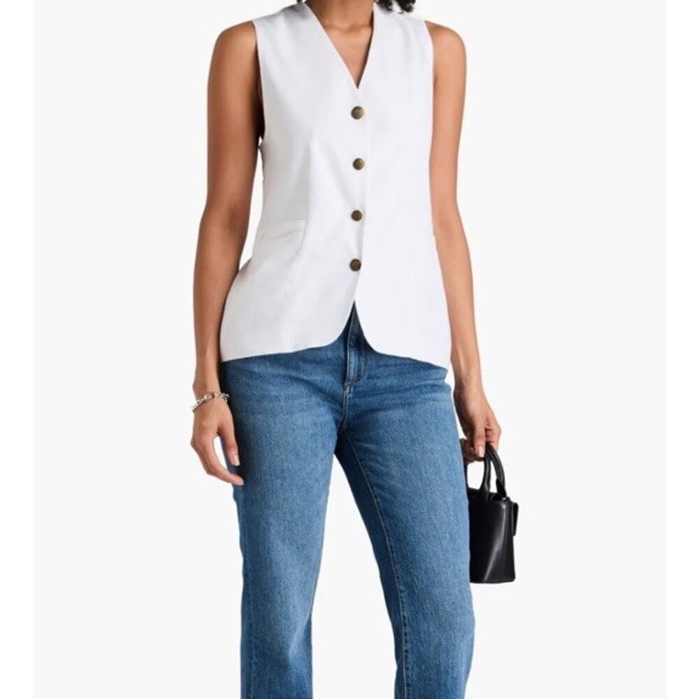 Rag & Bone Cream White Linen Blend Tailored V-Neck Button Front Preppy Vest Sz L